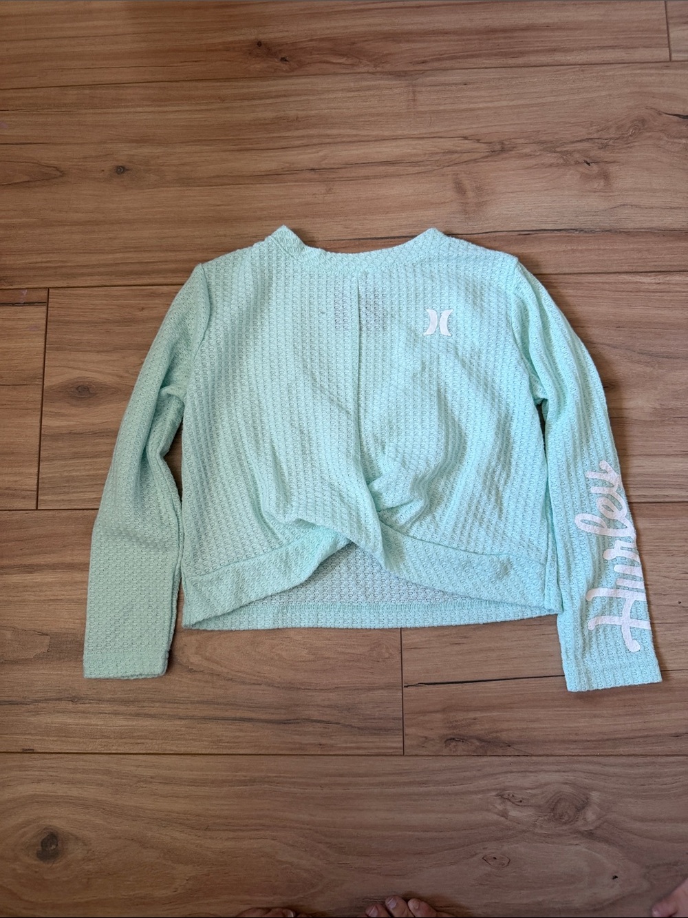 Hurley Mint Waffle-Knit Cropped Crew Sweatshirt
